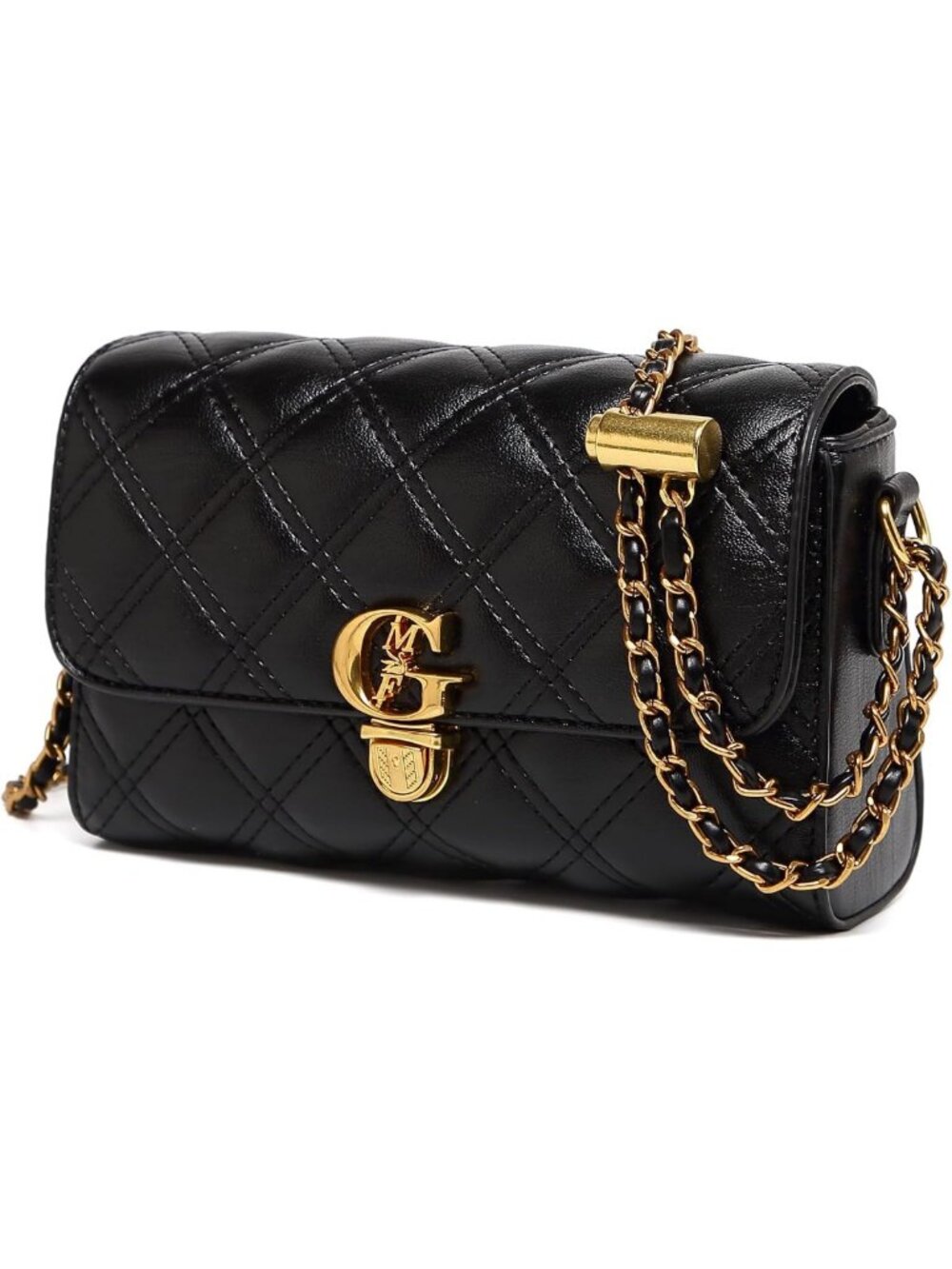 Quilted Mini Crossbody Bag with Gold Chain Strap & Top Handle Wallet - Small